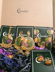 preserve flower in jhumka ,rings,necklace and bindiya set ( custom design)