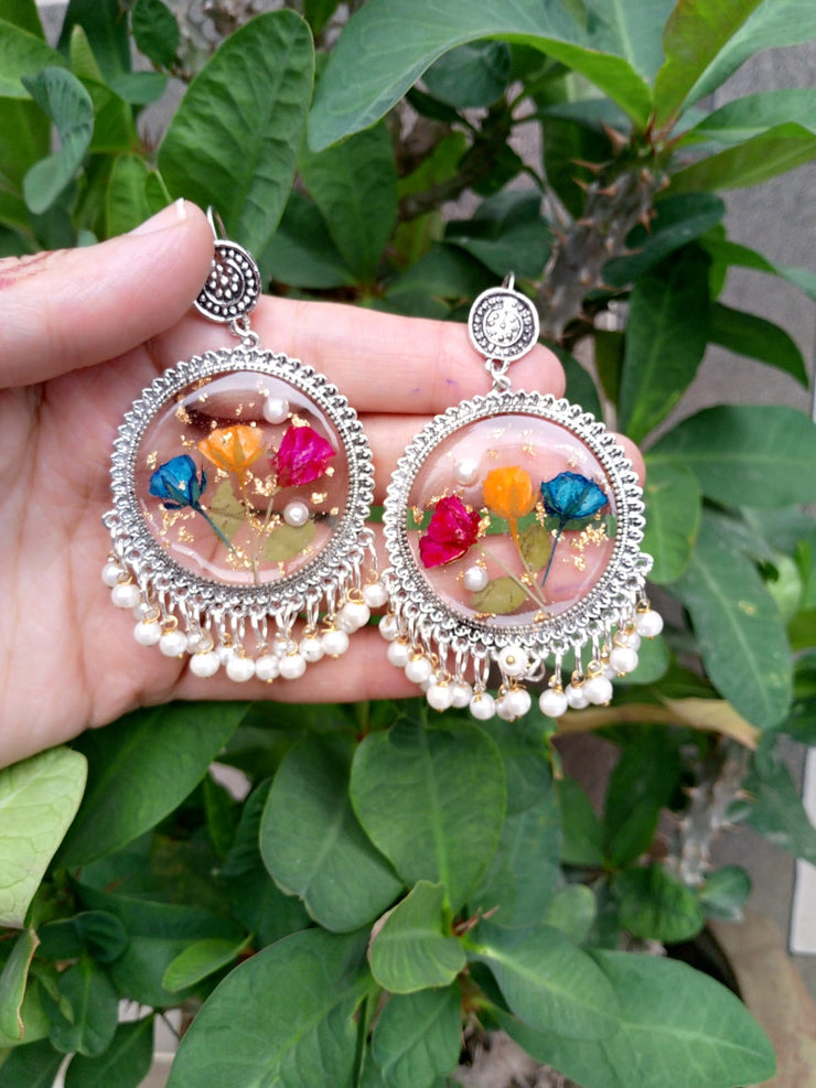 preserve  three stem  rose flower in jhumka ( custom)