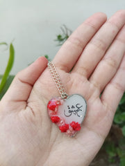 RESIN PRESERVED FLOWER "ISHQ" HEART PENDANT