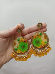 Flat Pressed Resin Preserved Fresh Petal Charms Epoxy Dried Flower Mehandi Theme  Jhumka
