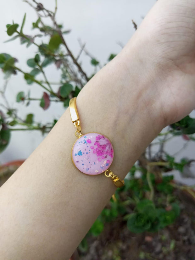 Flat Pressed Resin Preserved Fresh Petal Charms Epoxy Dried Flower Dial  Brecelet Cuff  jewelry