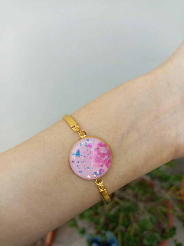 Flat Pressed Resin Preserved Fresh Petal Charms Epoxy Dried Flower Dial  Brecelet Cuff  jewelry
