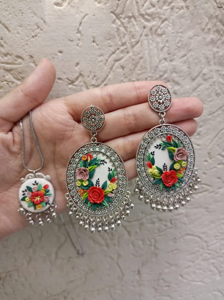 polymer clay jhumka and pendat set