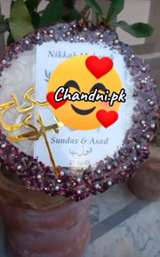 prserve nikkah  card ,topper and gujra flower   in palque and jewlery set