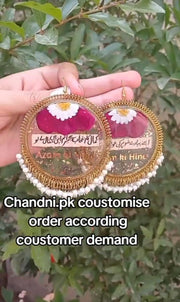 preserve flower in oversize jhumka with poetry and name
