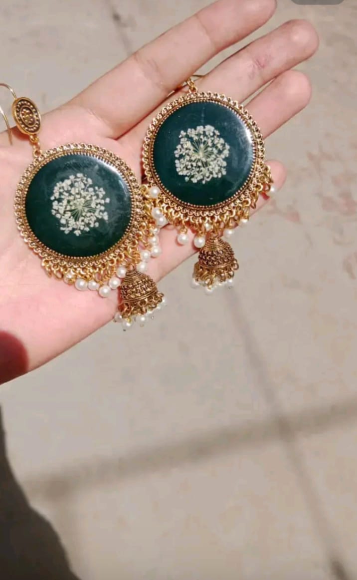 resin green base jhumka ( matchin with dress)