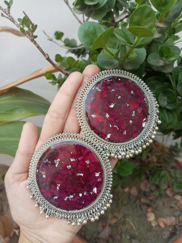 FLAT PRESSED RESIN PRESERVED FRESH CRUSH ROSE  OVERSIZEJHUMKA