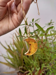 RESIN PRESERVED FRESH CRUSH SUNFLOWER MOON PENNDENT WITH CHAIN