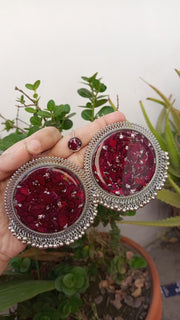 RESINE PRSERVED ROSE  PETAL  CRUSH JHUMKA AND RING SET
