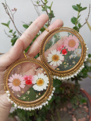 FLAT PRESSED RESIN PRESERVED FRESH PETAL  JHUMKA