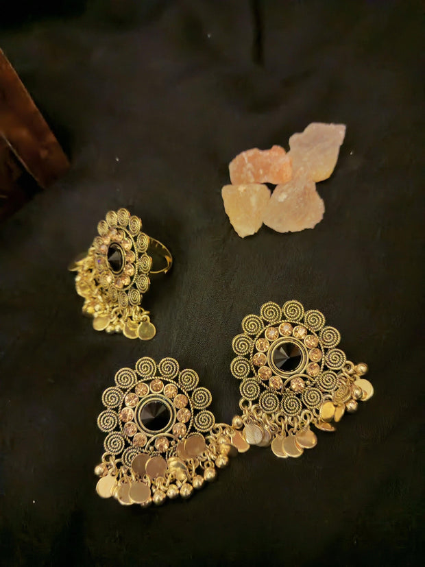 Earring and Ring Set Gold