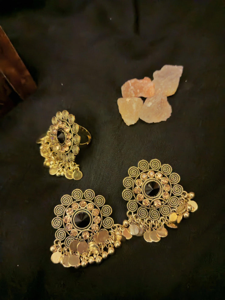 Earring and Ring Set Gold
