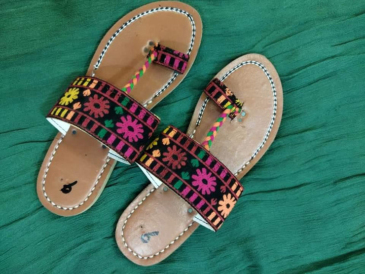 CHK-452-Handmade embroidered Flower Multi kolhapuri