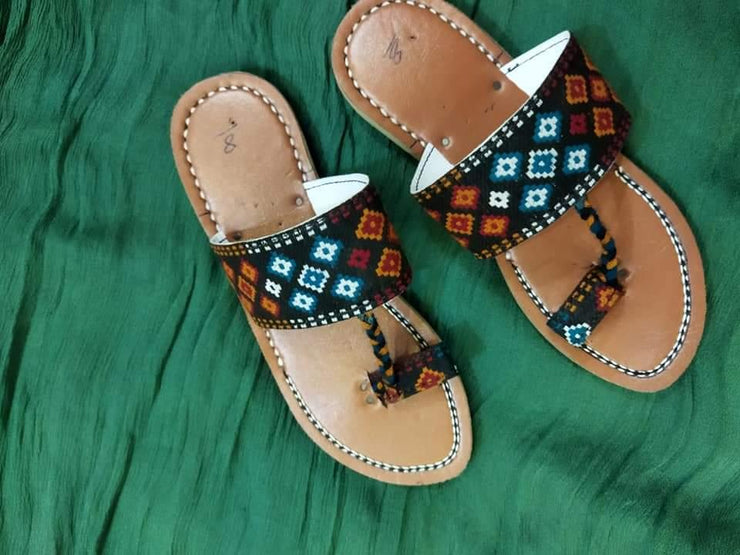 CHK-453-Handmade embroidered Black Multi kolhapuri
