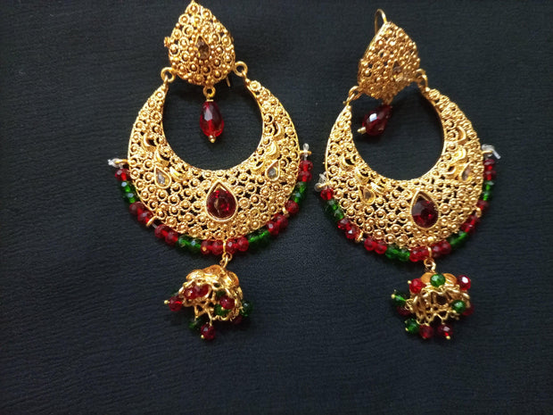 Red Stone Small jhumki Earrings