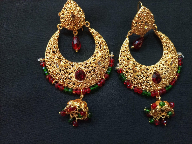 Red Stone Small jhumki Earrings