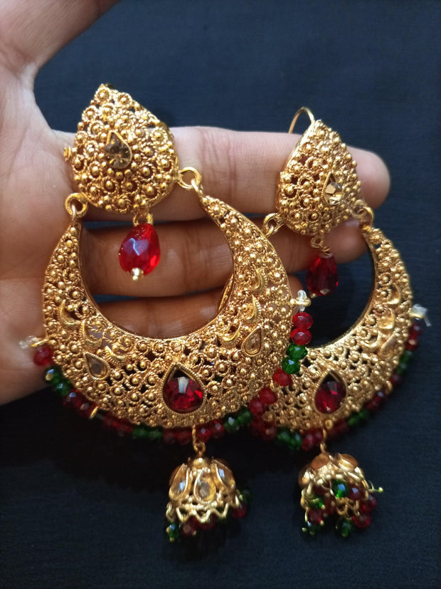 Red Stone Small jhumki Earrings