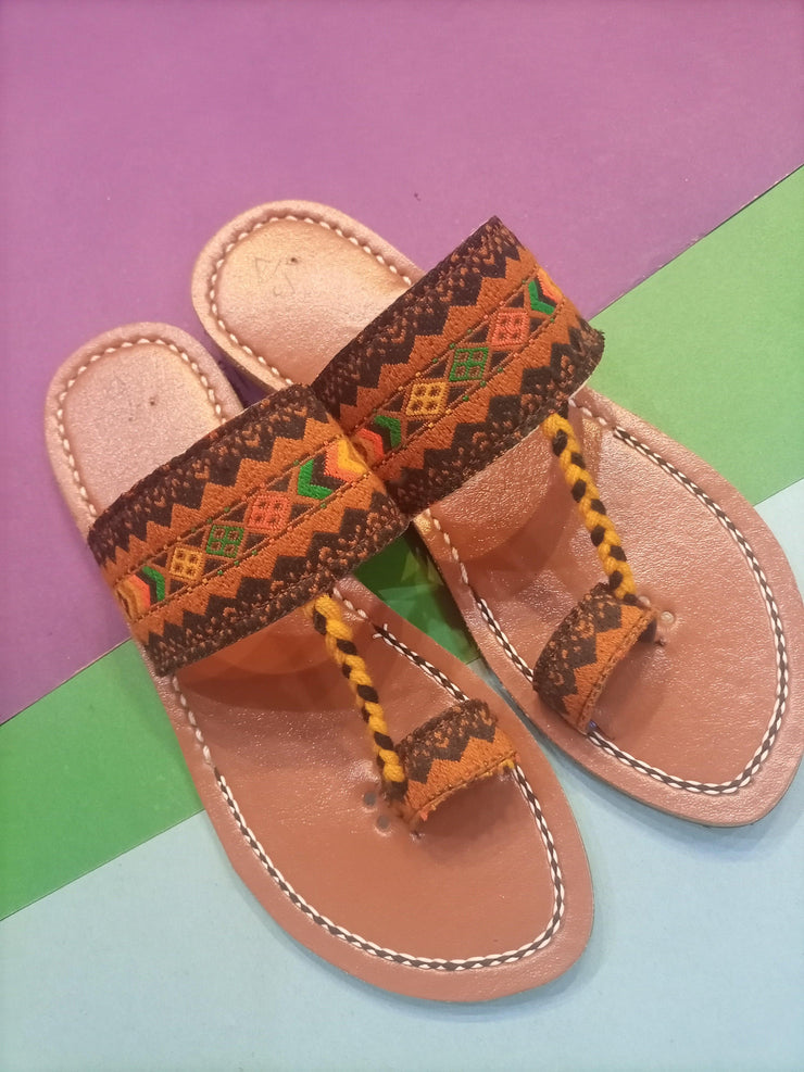 CHK-451-Handmade embroidered Brown kolhapuri