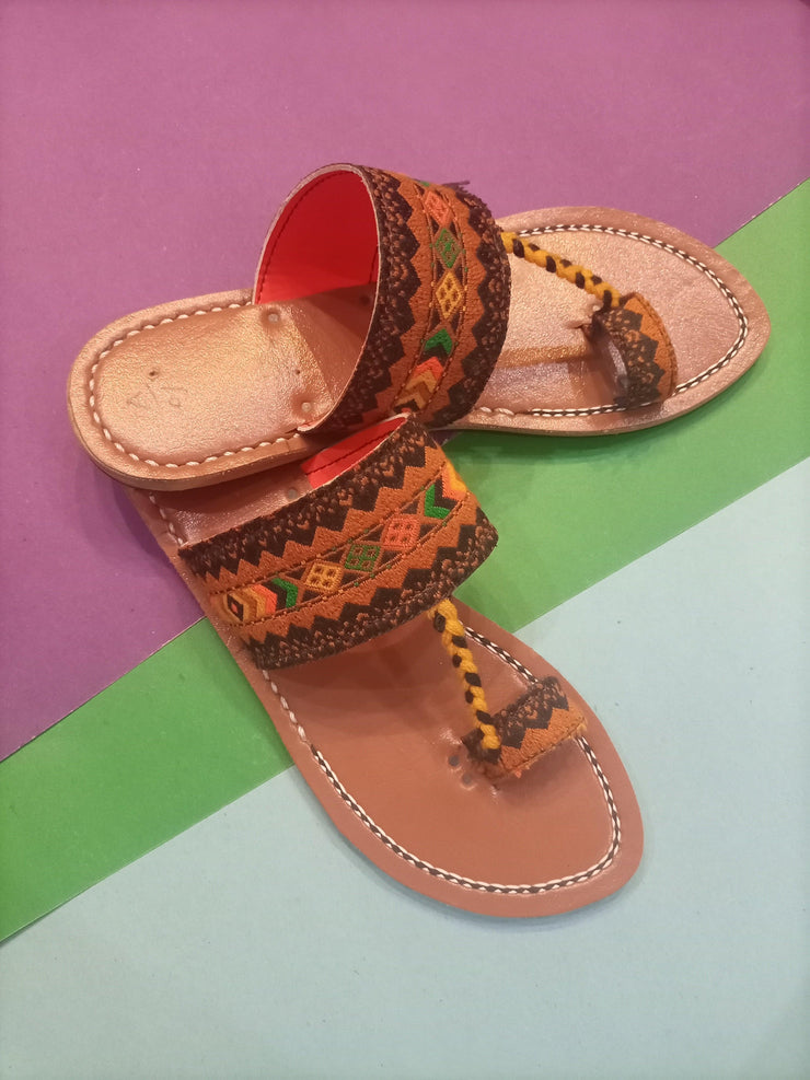 CHK-451-Handmade embroidered Brown kolhapuri