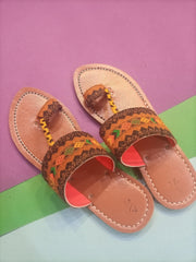 CHK-451-Handmade embroidered Brown kolhapuri