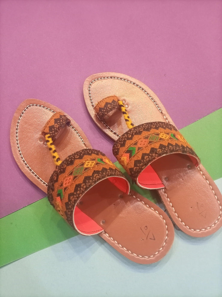CHK-451-Handmade embroidered Brown kolhapuri