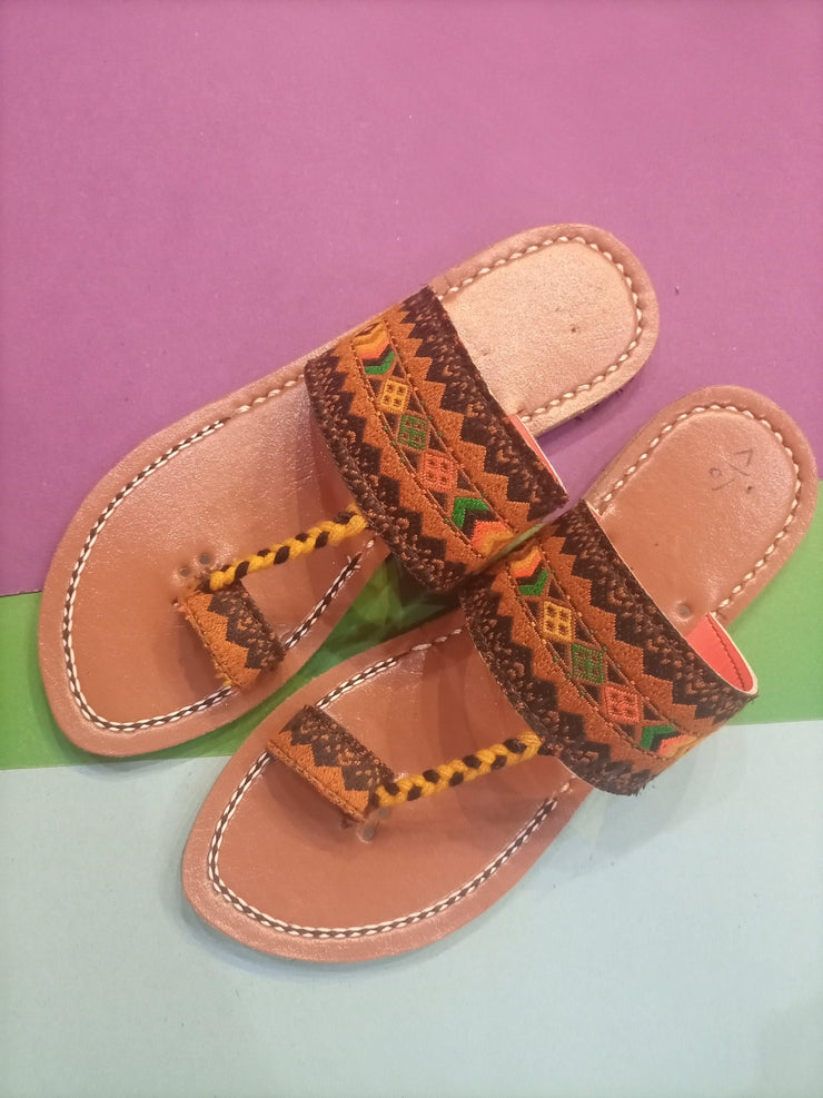 CHK-451-Handmade embroidered Brown kolhapuri