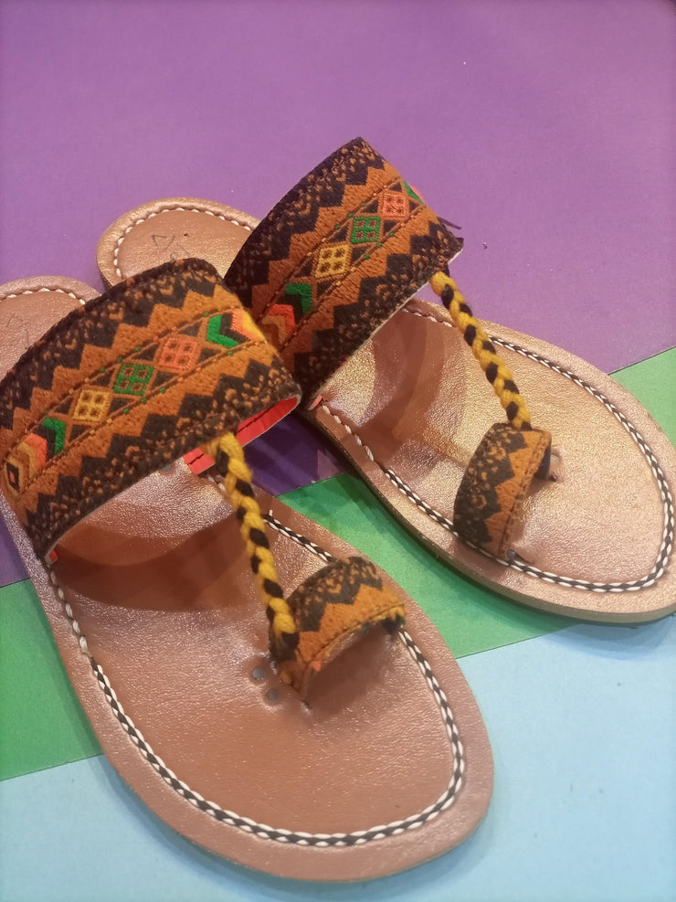 CHK-451-Handmade embroidered Brown kolhapuri