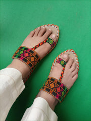 CHK-454-Handmade embroidered Green Multi kolhapuri
